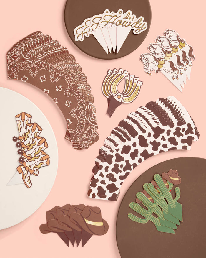 Saddle Up Cupcake Set - 24 sets of liners + toppers