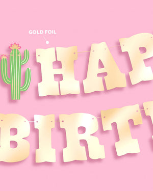 HBD Cowgirl Banner - gold foil banner