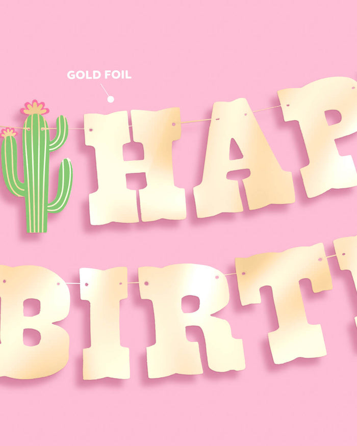 HBD Cowgirl Banner - gold foil banner