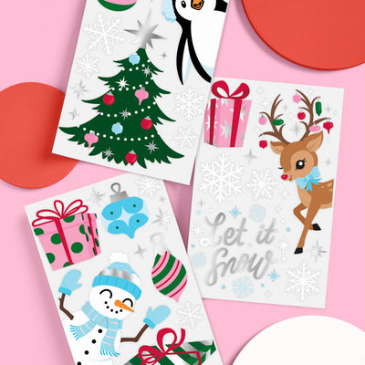Winter Wonderland Window Clings - 6 silver foil and color sheets