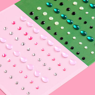 Pink Goes Good w. Green Gem Set - 112 adhesive face gems