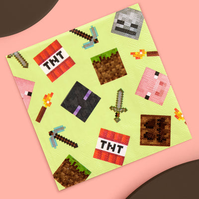 Pixel Mining Gamer Napkins - 25 paper napkins