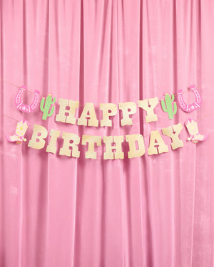 HBD Cowgirl Banner - gold foil banner