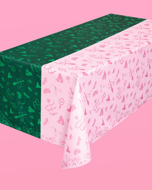 Pink Goes Good w. Green Tablecloth - washable tablecloth