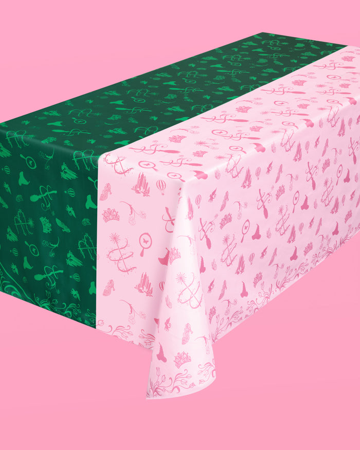 Pink Goes Good w. Green Tablecloth - washable tablecloth