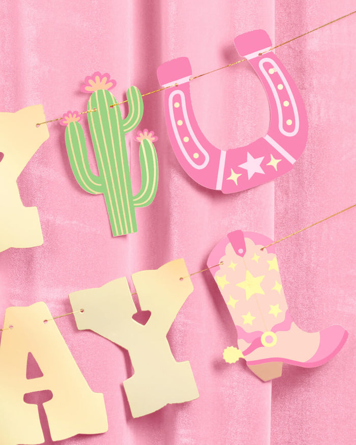 HBD Cowgirl Banner - gold foil banner