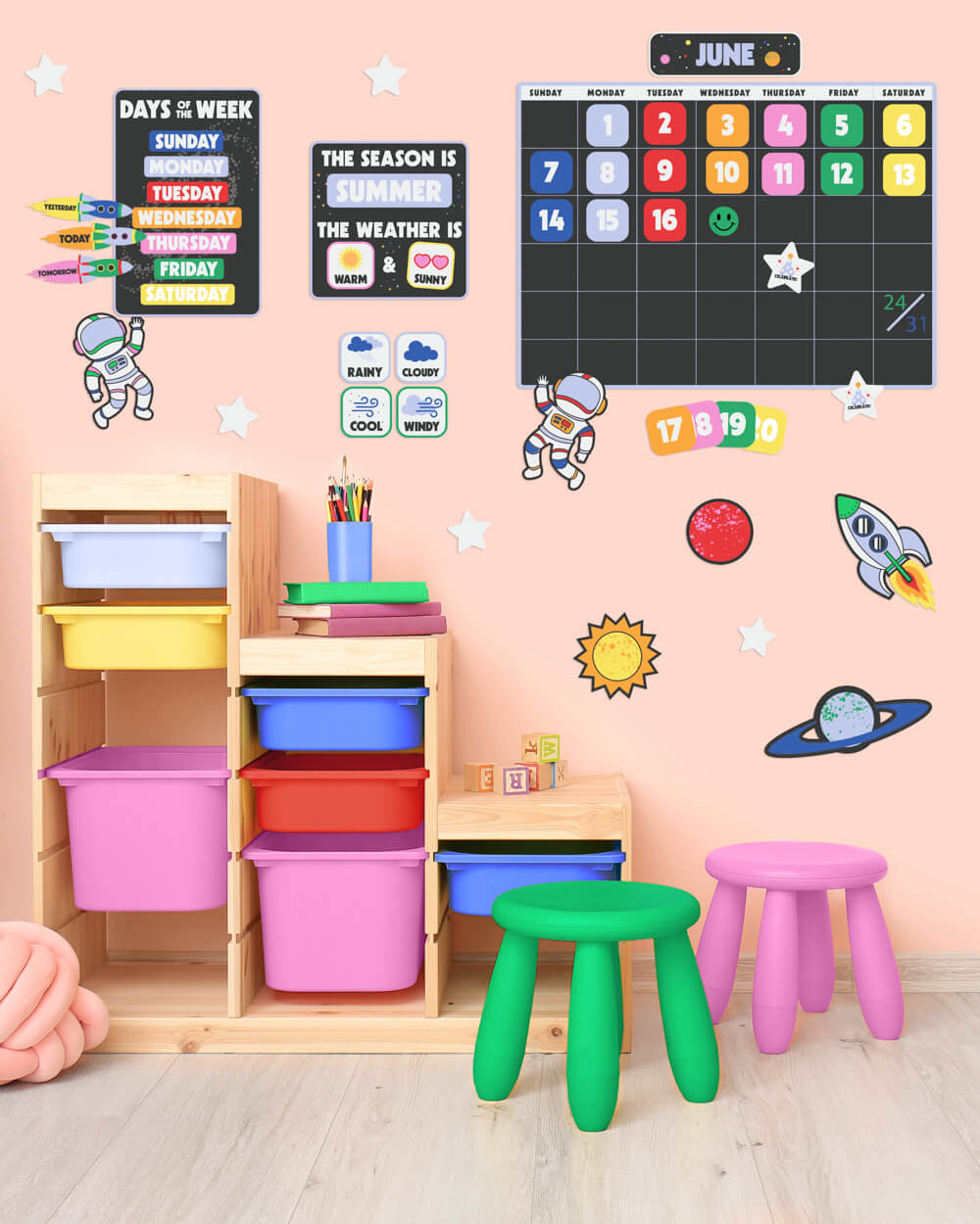 Space Classroom Calendar Set - 81 bulletin board pieces