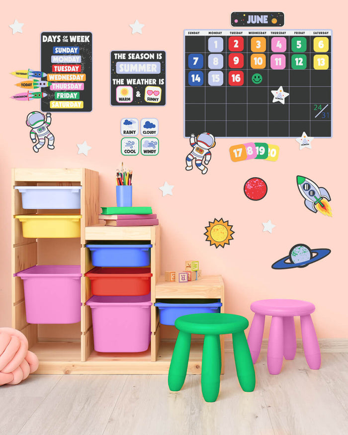 Space Classroom Calendar Set - 81 bulletin board pieces