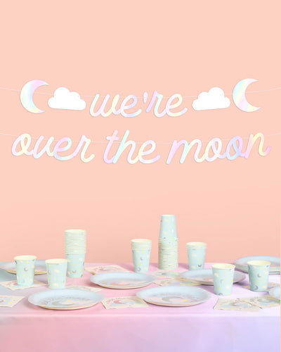 Over the Moon Banner - iridescent foil banner