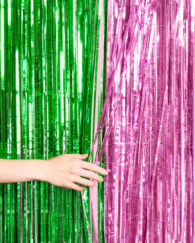 Pink Goes Good w. Green Curtain - pink + green foil curtains