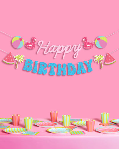 Pool Party Banner - glitter banner + icons