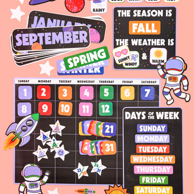 Space Classroom Calendar Set - 81 bulletin board pieces