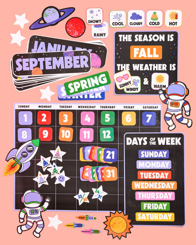 Space Classroom Calendar Set - 81 bulletin board pieces