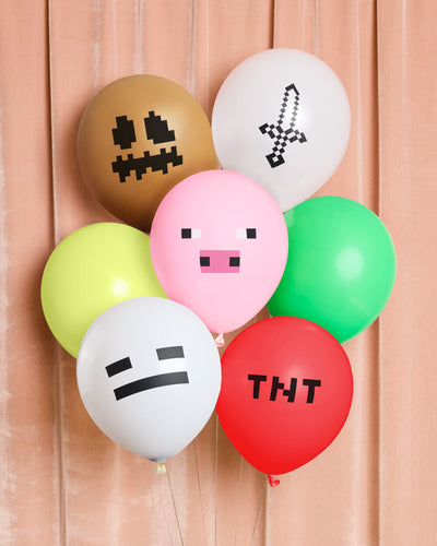 Pixel Mining Game Balloon Pack - 25 latex balloons