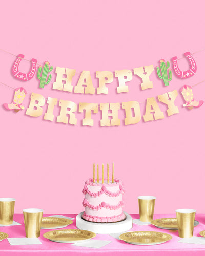 HBD Cowgirl Banner - gold foil banner