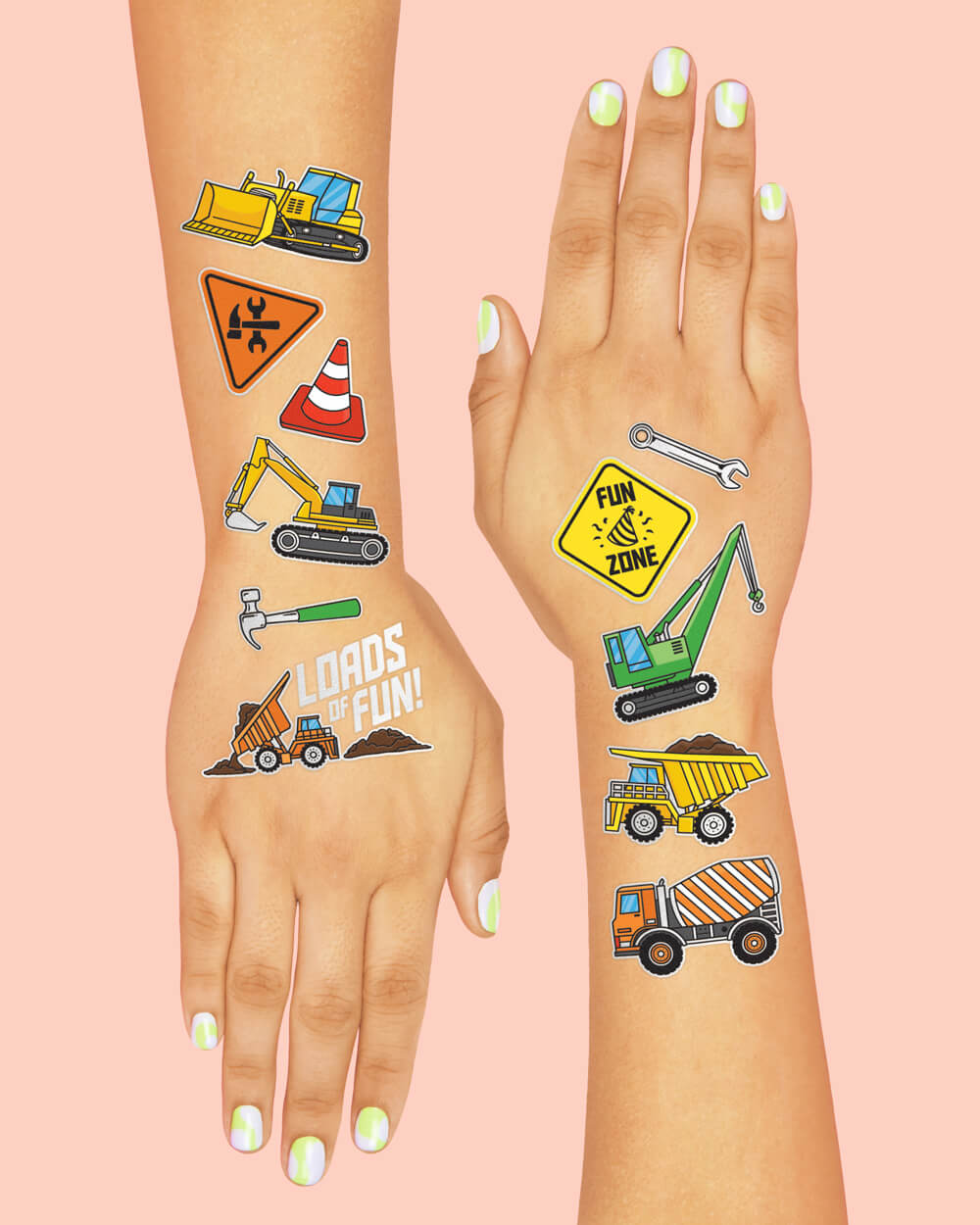 Construction Tats - 52 foil temporary tattoos