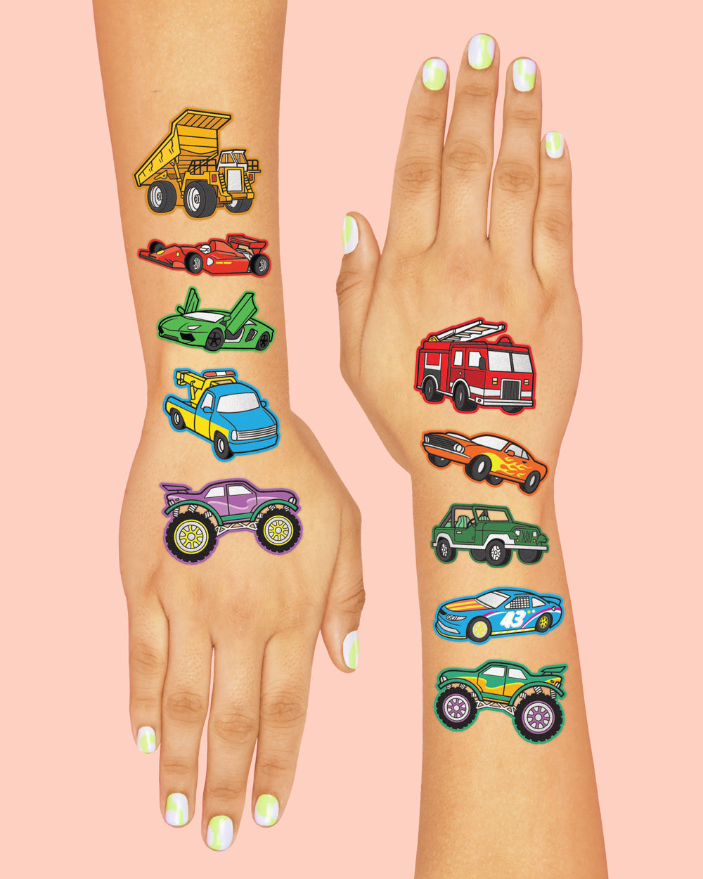 Wheelin Around Tats - 42 foil temporary tattoos