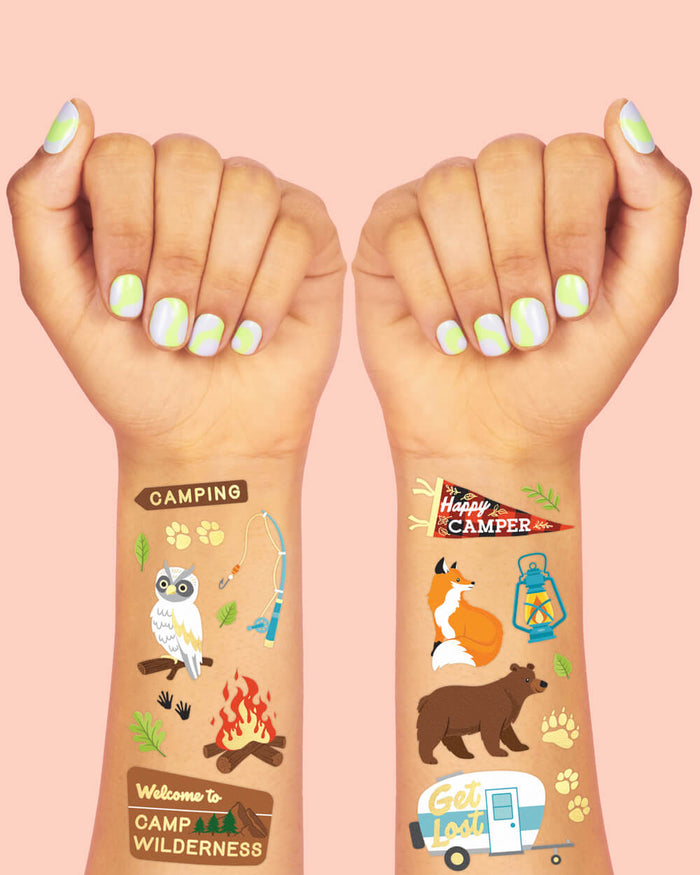 Happy Camper Tats - 44 foil temporary tattoos