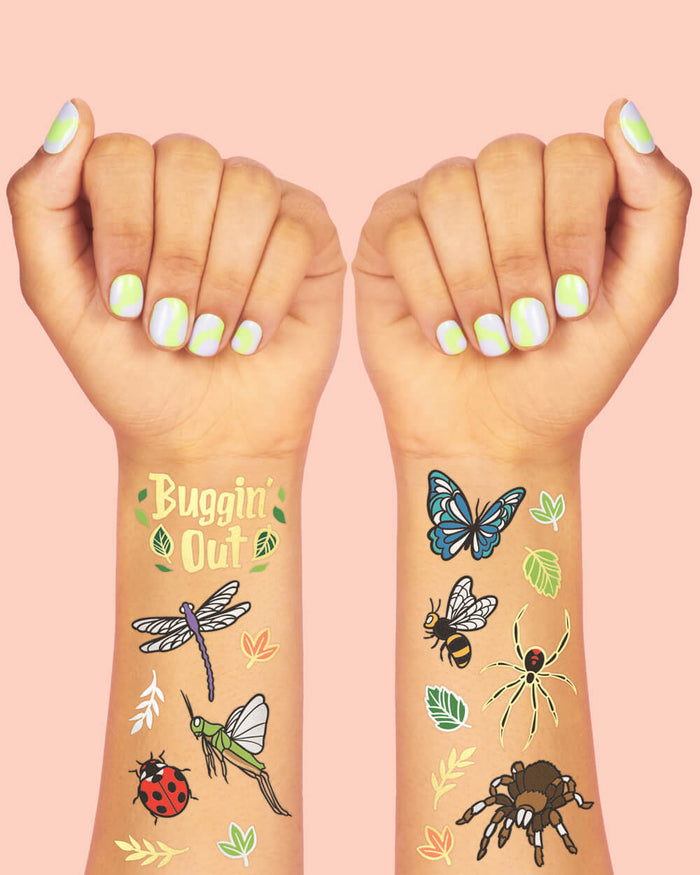 Buggin' Out Tats - 48 foil temporary tattoos