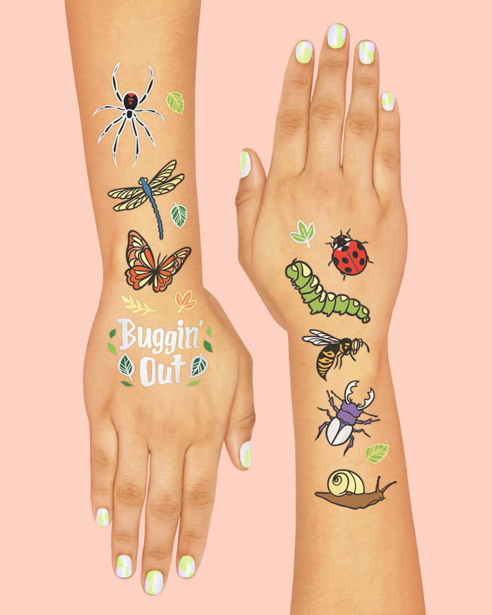 Buggin' Out Tats - 48 foil temporary tattoos