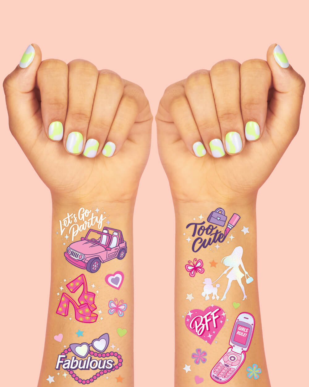 Let's Go Party Tats - 42 foil temporary tattoos