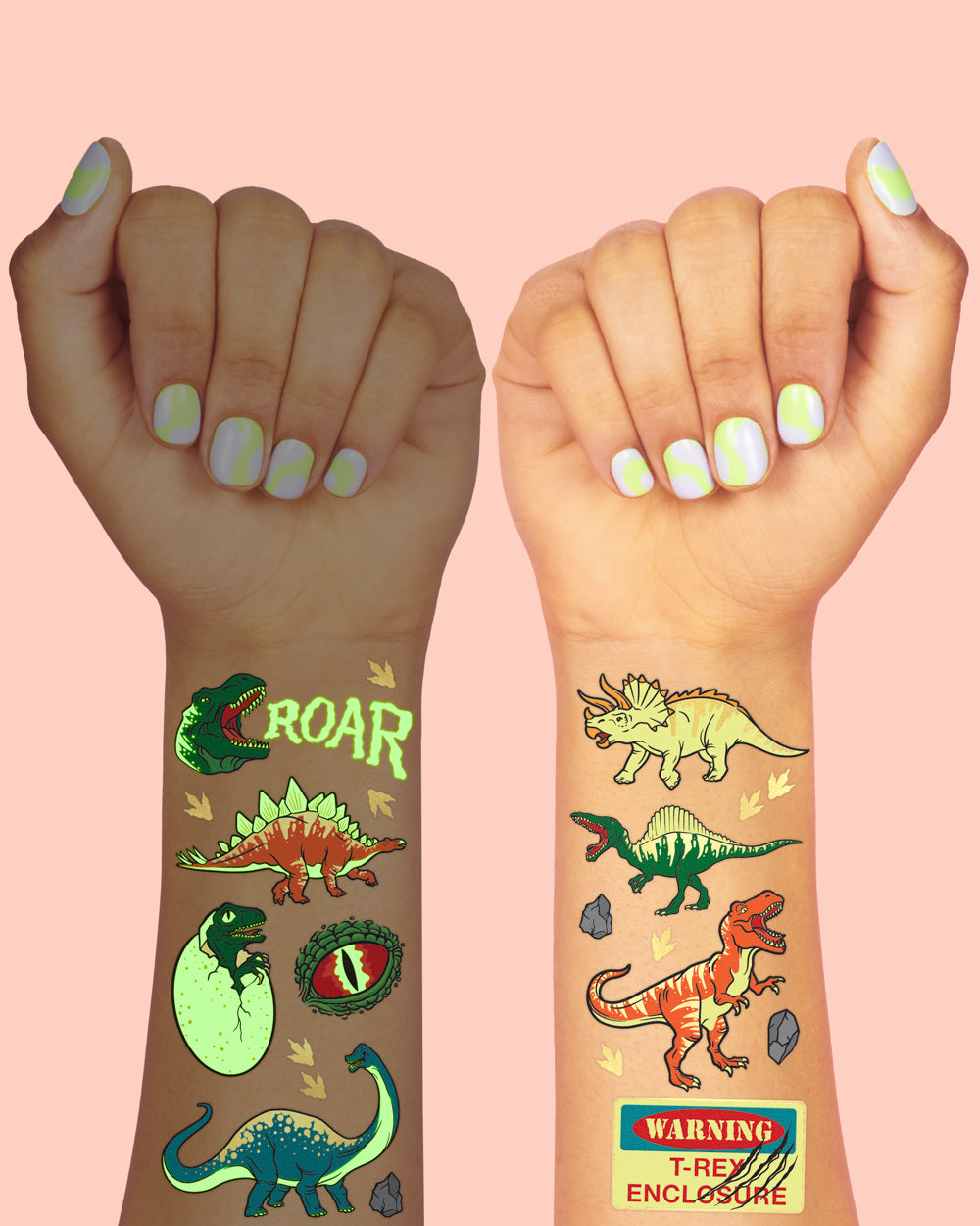 Dino Glo Tats - 44 foil temporary tattoos