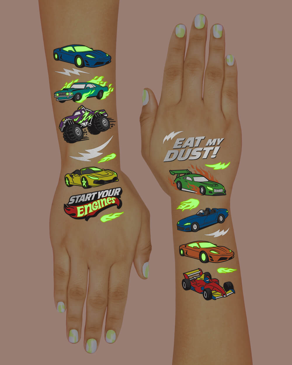 Vroom Vroom Glo Tats - 42 foil temporary tattoos