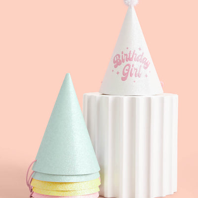 Pastel Party Hats - 13 glitter paper hats