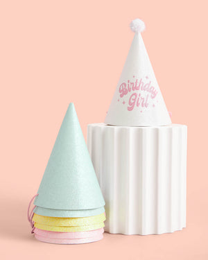 Pastel Party Hats - 13 glitter paper hats