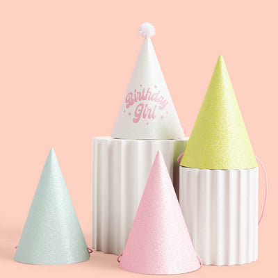 Pastel Party Hats - 13 glitter paper hats