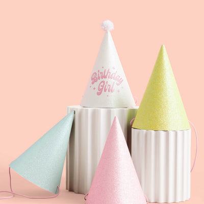 Pastel Party Hats - 13 glitter paper hats