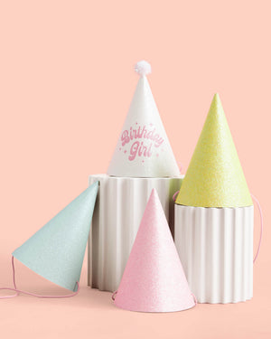 Pastel Party Hats - 13 glitter paper hats