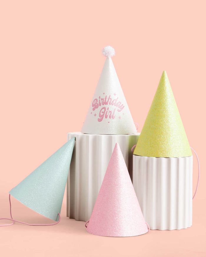 Pastel Party Hats - 13 glitter paper hats