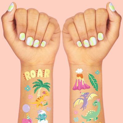 Cute Dino Tats - 40 foil temporary tattoos