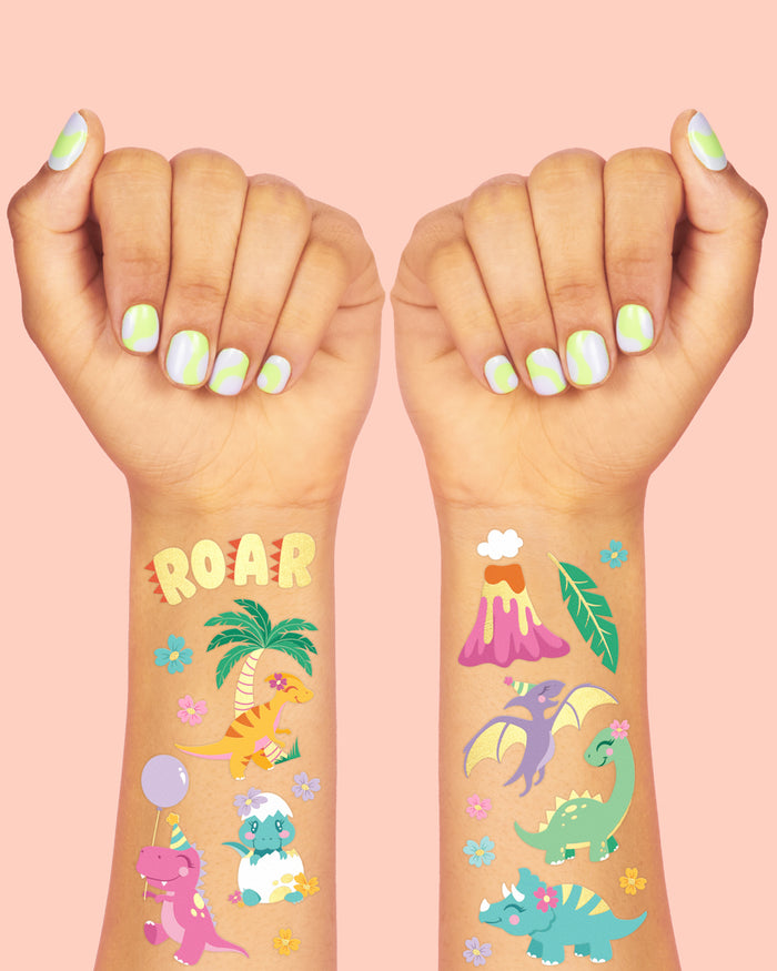 Cute Dino Tats - 40 foil temporary tattoos