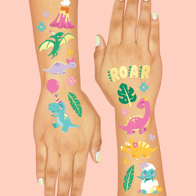 Cute Dino Tats - 40 foil temporary tattoos