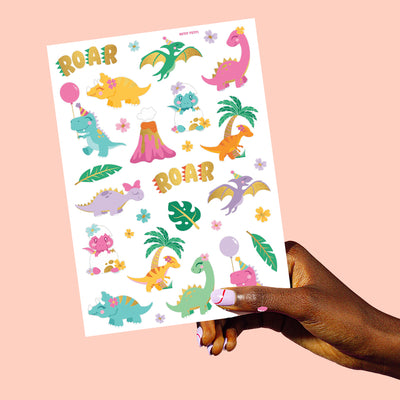 Cute Dino Tats - 40 foil temporary tattoos