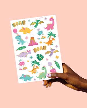 Cute Dino Tats - 40 foil temporary tattoos