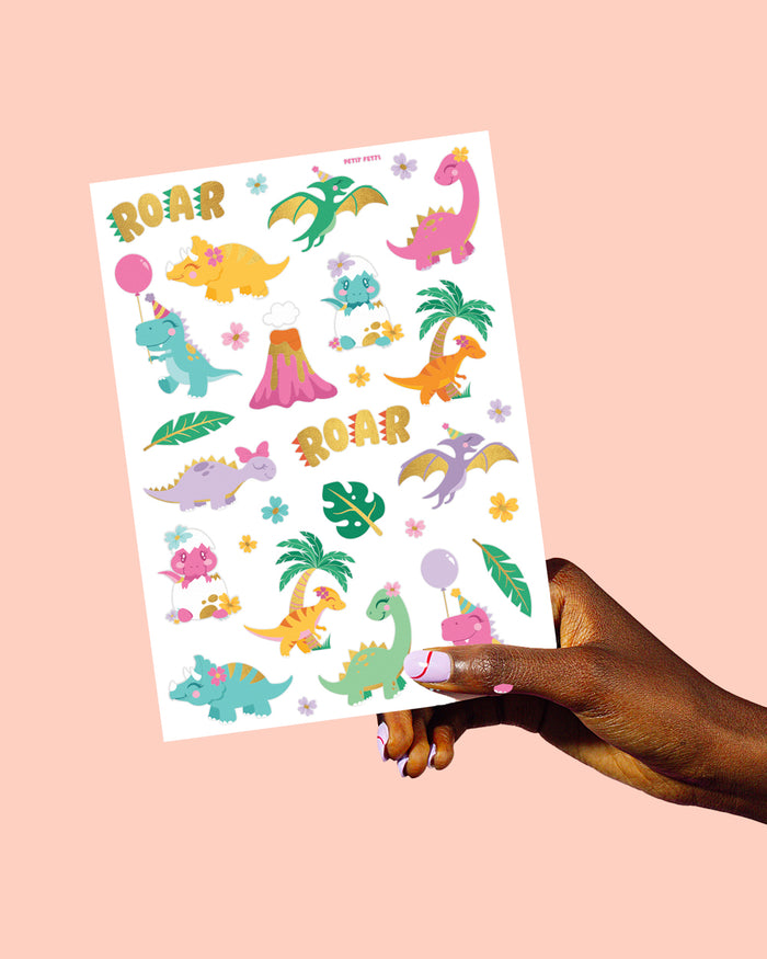 Cute Dino Tats - 40 foil temporary tattoos