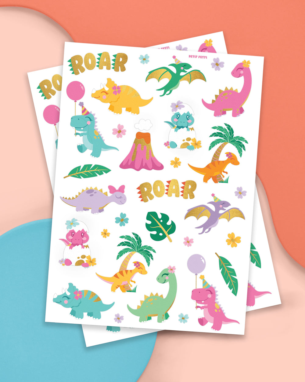 Cute Dino Tats - 40 foil temporary tattoos